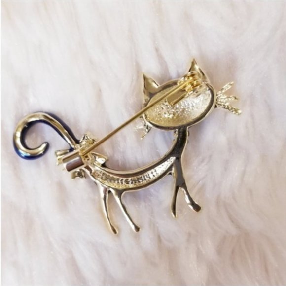 Exquisite 18K Gold Czech Rhinestone Cat Brooch - Picture 7 of 8